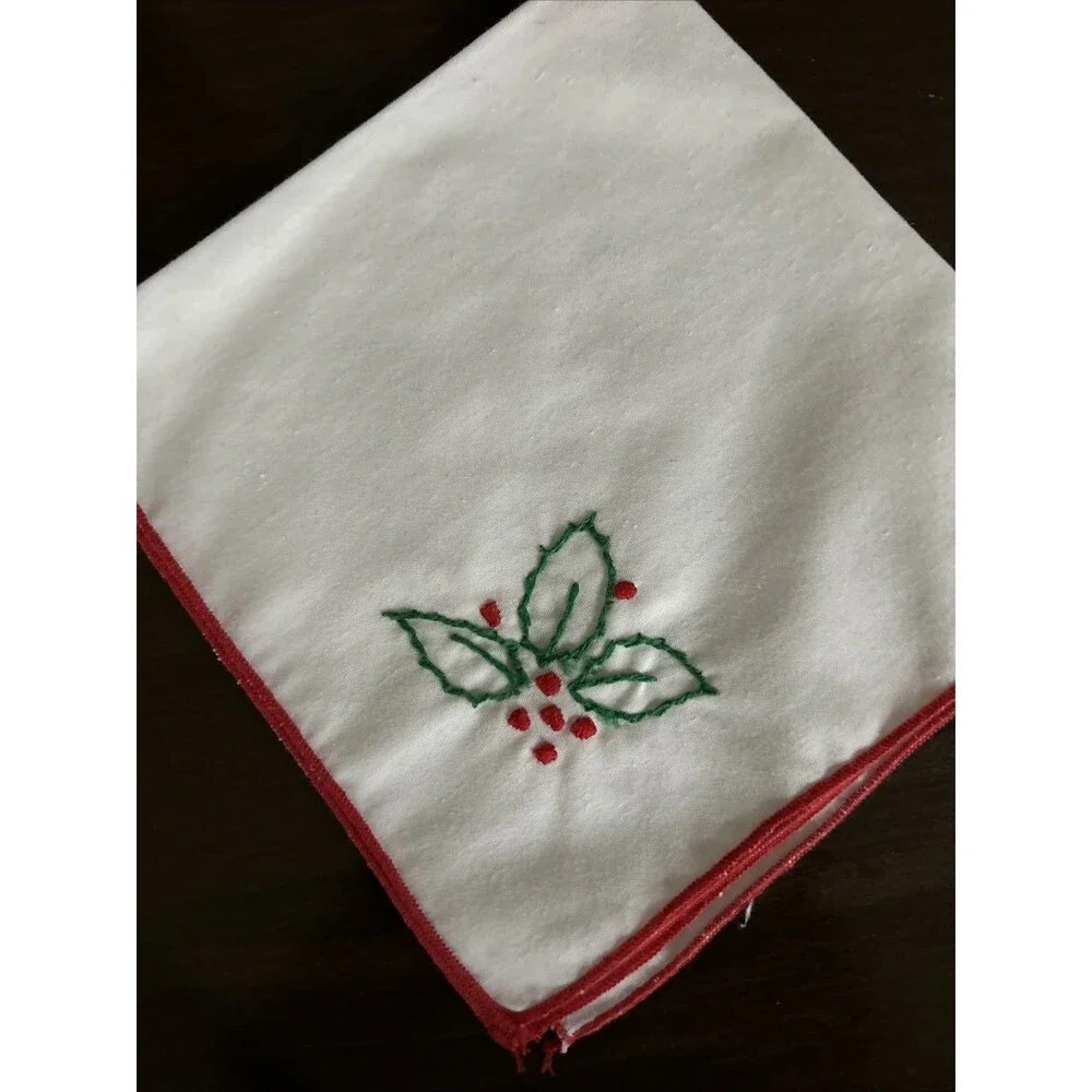 Vintage Embroidered Holly Christmas Napkins Set Of 4